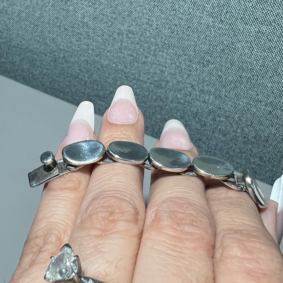 925 Vintage Mexico Sterling Silver Disk Link Bracelet - Picture 5 of 13